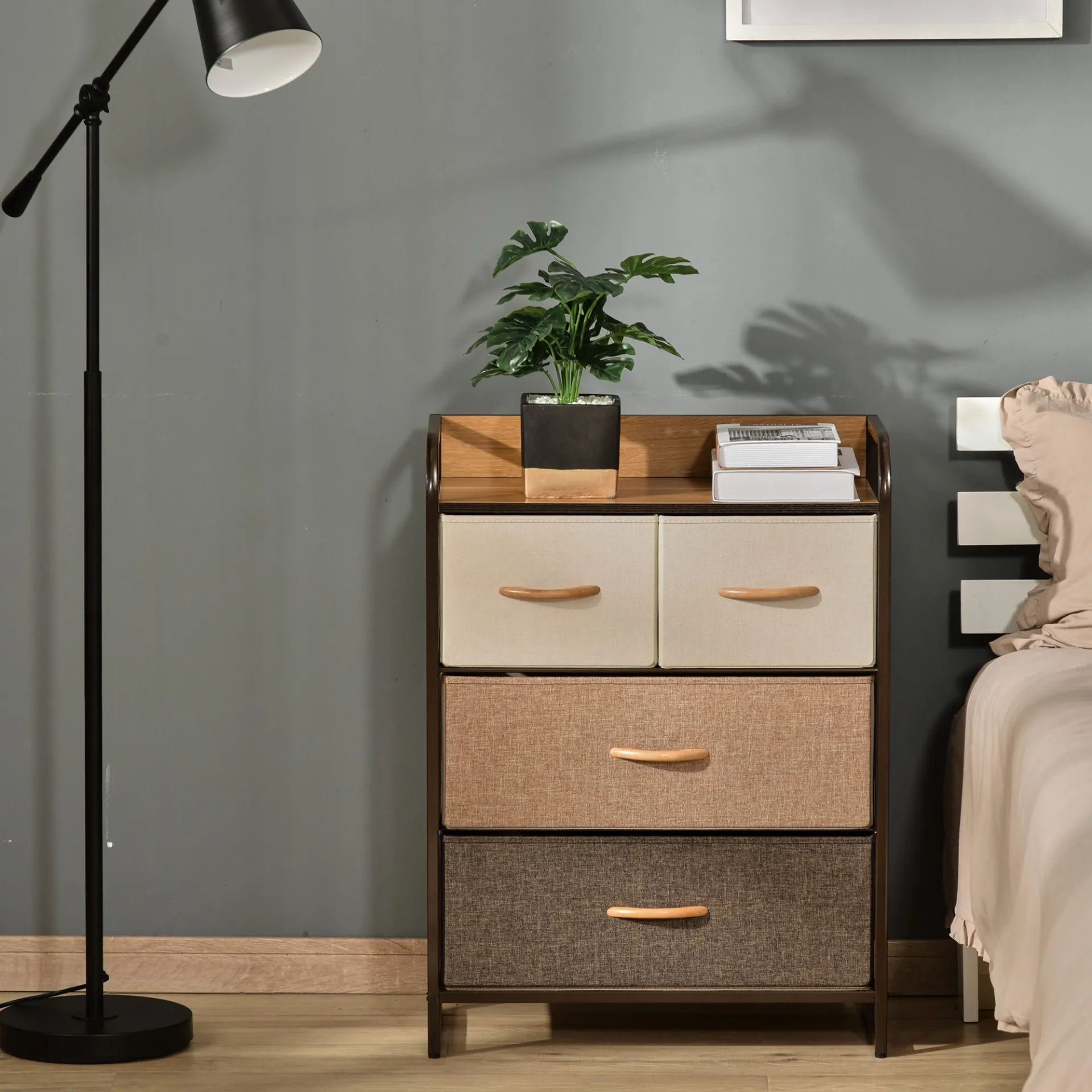 HOMCOM 4-Drawer Dresser with Steel Frame & Wooden Top - 3-Tier Storage Organizer for Bedroom & Hallway Closets