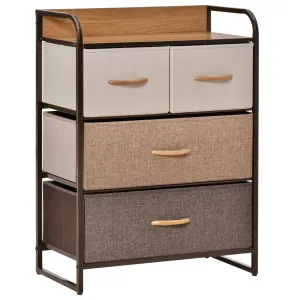 HOMCOM 4-Drawer Dresser with Steel Frame & Wooden Top - 3-Tier Storage Organizer for Bedroom & Hallway Closets