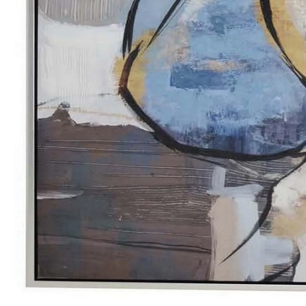 Iamo 49 x 69 Framed Canvas Oil Painting, Woman Sitting, Natural, Blue, Gray By Casagear Home