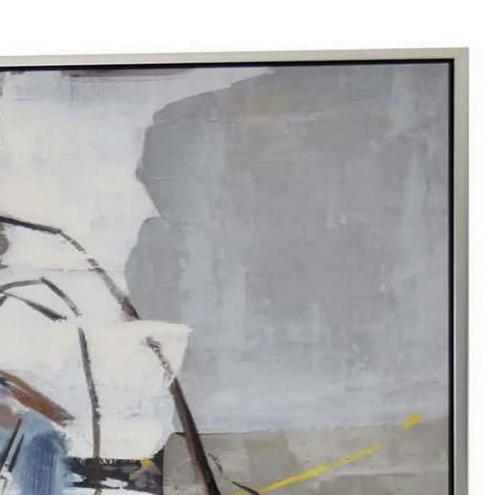 Iamo 49 x 69 Framed Canvas Oil Painting, Woman Sitting, Natural, Blue, Gray By Casagear Home