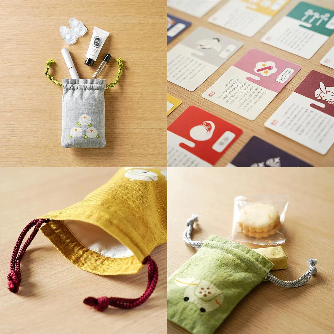 Katazome Small Talisman Bag - Shippo (Interlocking Circles Pattern) -,  Drawstring Pouch,  Japanese traditional craft bag