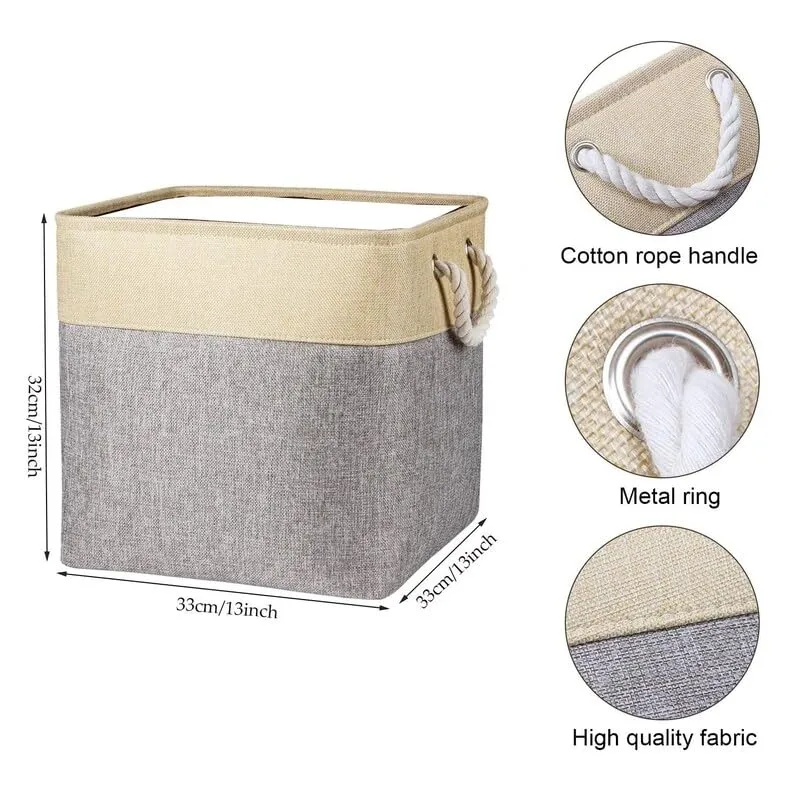 Kuber Industries Foldable Storage Basket|Polyester Toy Storage Bin|Wardrobe Organizer For Clothes (Dark Grey & Brown) (Pack Of 4)
