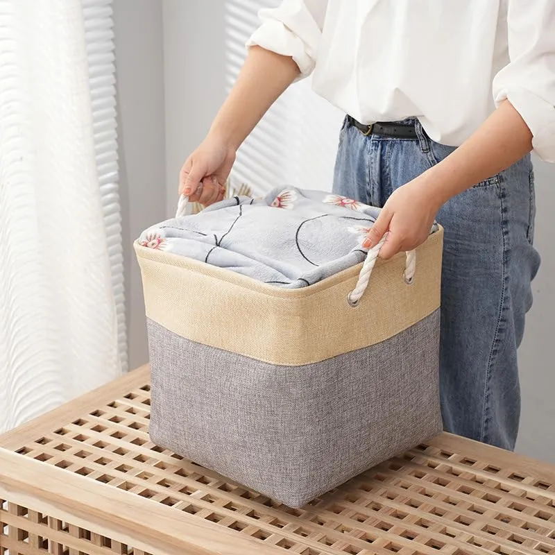Kuber Industries Foldable Storage Basket|Polyester Toy Storage Bin|Wardrobe Organizer For Clothes (Dark Grey & Brown) (Pack Of 4)