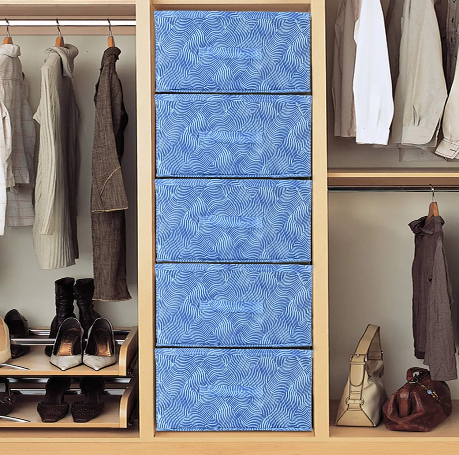 Kuber Industries Laheriya Print Non Woven Fabric 5-Replacement Drawer Storage And Cloth Organizer Unit For Closet (Blue)-Kubmart15992, Clothing