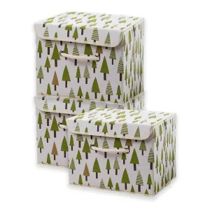 Kuber Industries Large Foldable Storage Box With Lid|Toys Storage Bin|Wardrobe Organizer For clothes|Front Handle & Sturdy Pack Of-3 (Green)