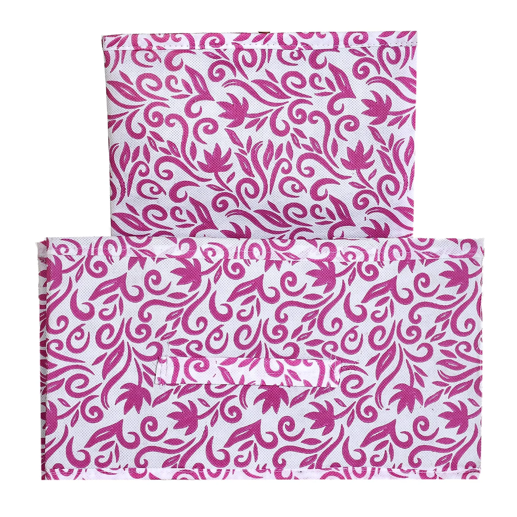 Kuber Industries Leaf Print Non Woven Fabric 2-Replacement Drawer Storage And Cloth Organizer Unit for Closet (Pink)-KUBMART16006