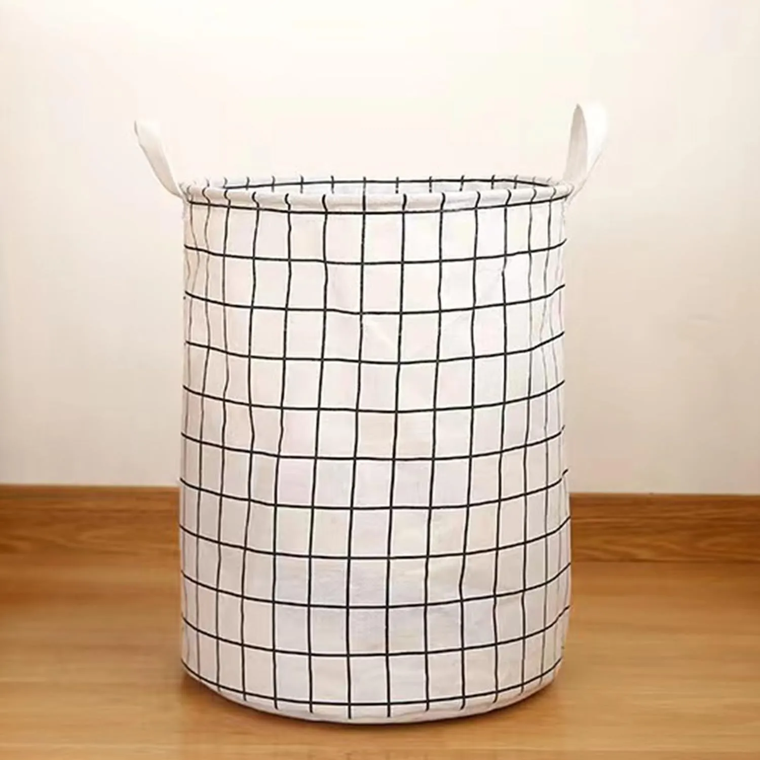 Kuber Industries Pack Of 4 Foldable Storage Basket|Round Toy Storage Bin|Side Grab Handle|Wardrobe, Closet Organizer (White)