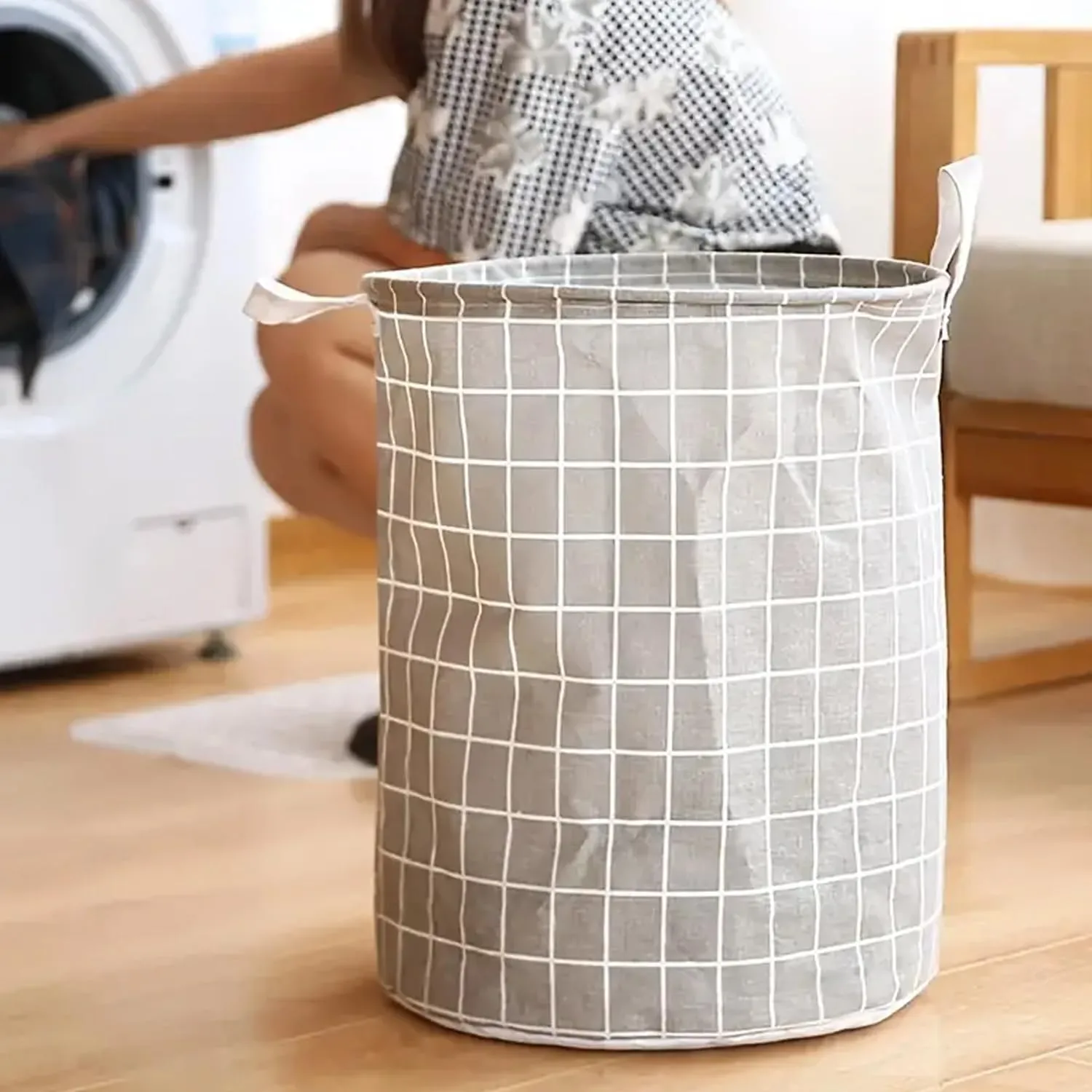 Kuber Industries Pack Of 5 Foldable Storage Basket|Round Toy Storage Bin|Side Grab Handle|Wardrobe, Closet Organizer (Grey)
