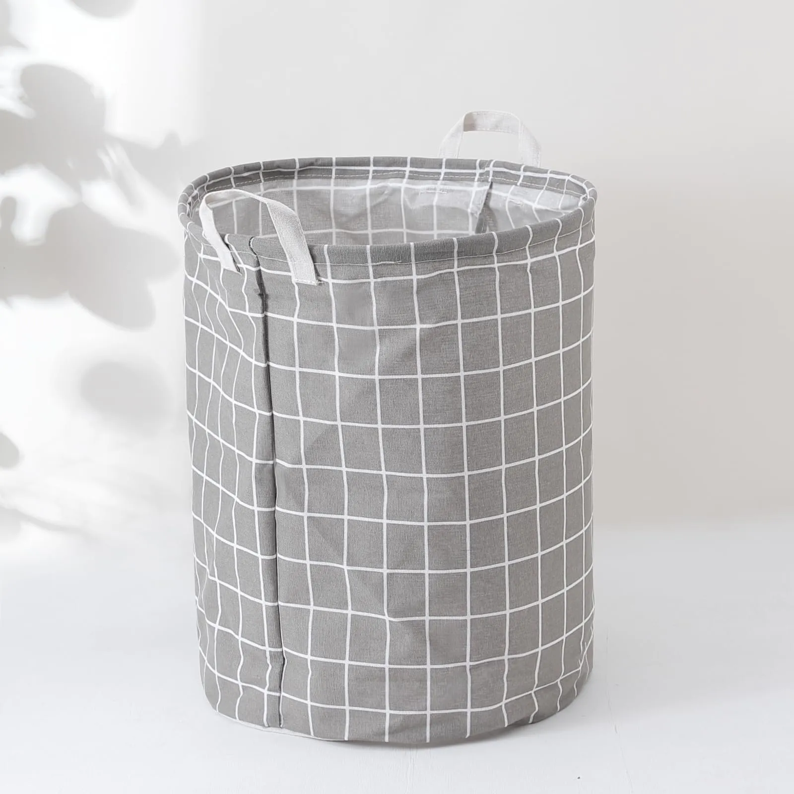 Kuber Industries Pack Of 5 Foldable Storage Basket|Round Toy Storage Bin|Side Grab Handle|Wardrobe, Closet Organizer (Grey)