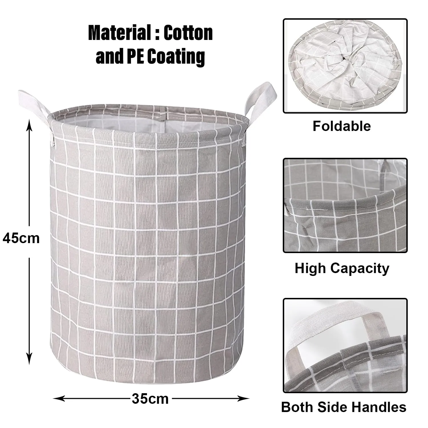 Kuber Industries Pack Of 5 Foldable Storage Basket|Round Toy Storage Bin|Side Grab Handle|Wardrobe, Closet Organizer (Grey)