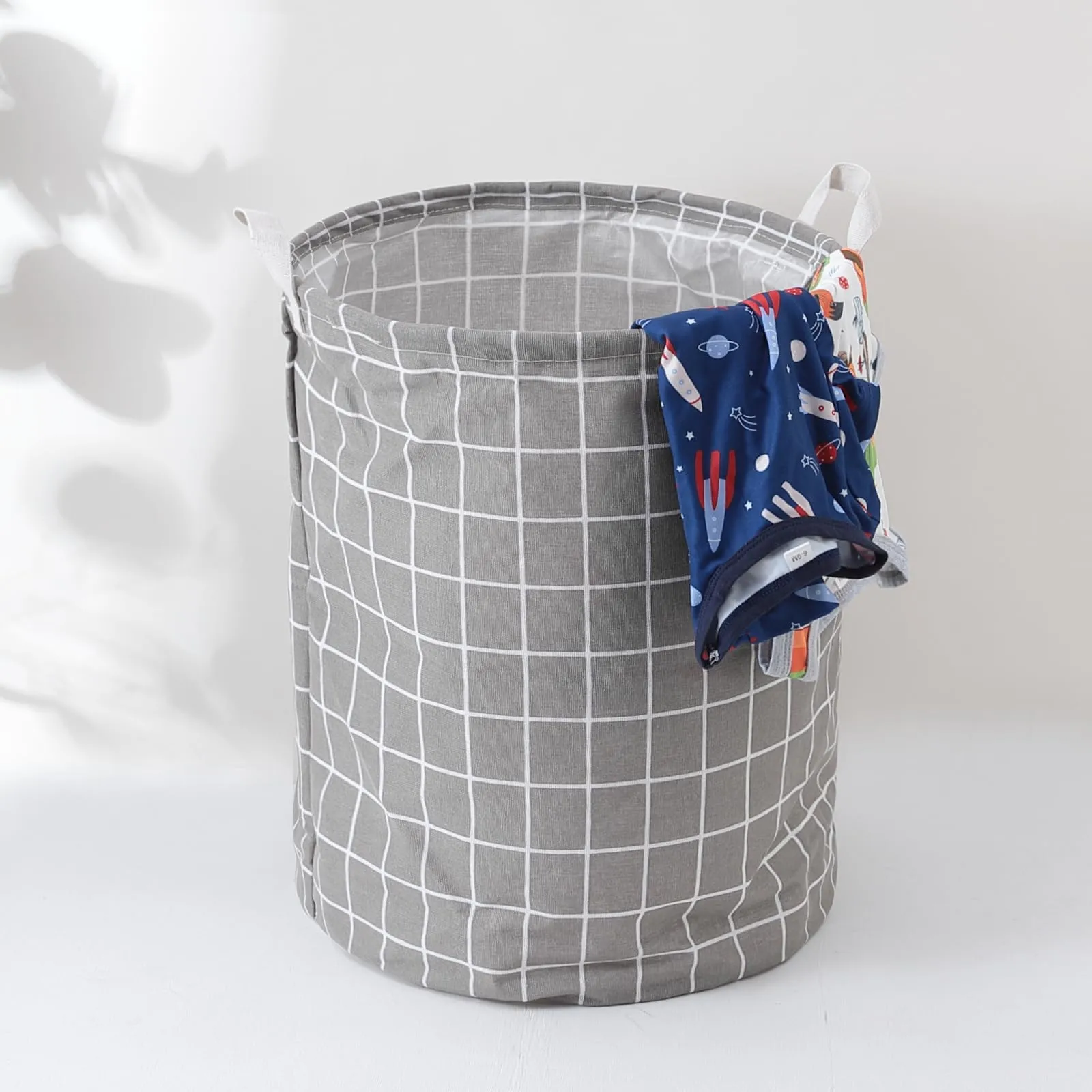Kuber Industries Pack Of 5 Foldable Storage Basket|Round Toy Storage Bin|Side Grab Handle|Wardrobe, Closet Organizer (Grey)