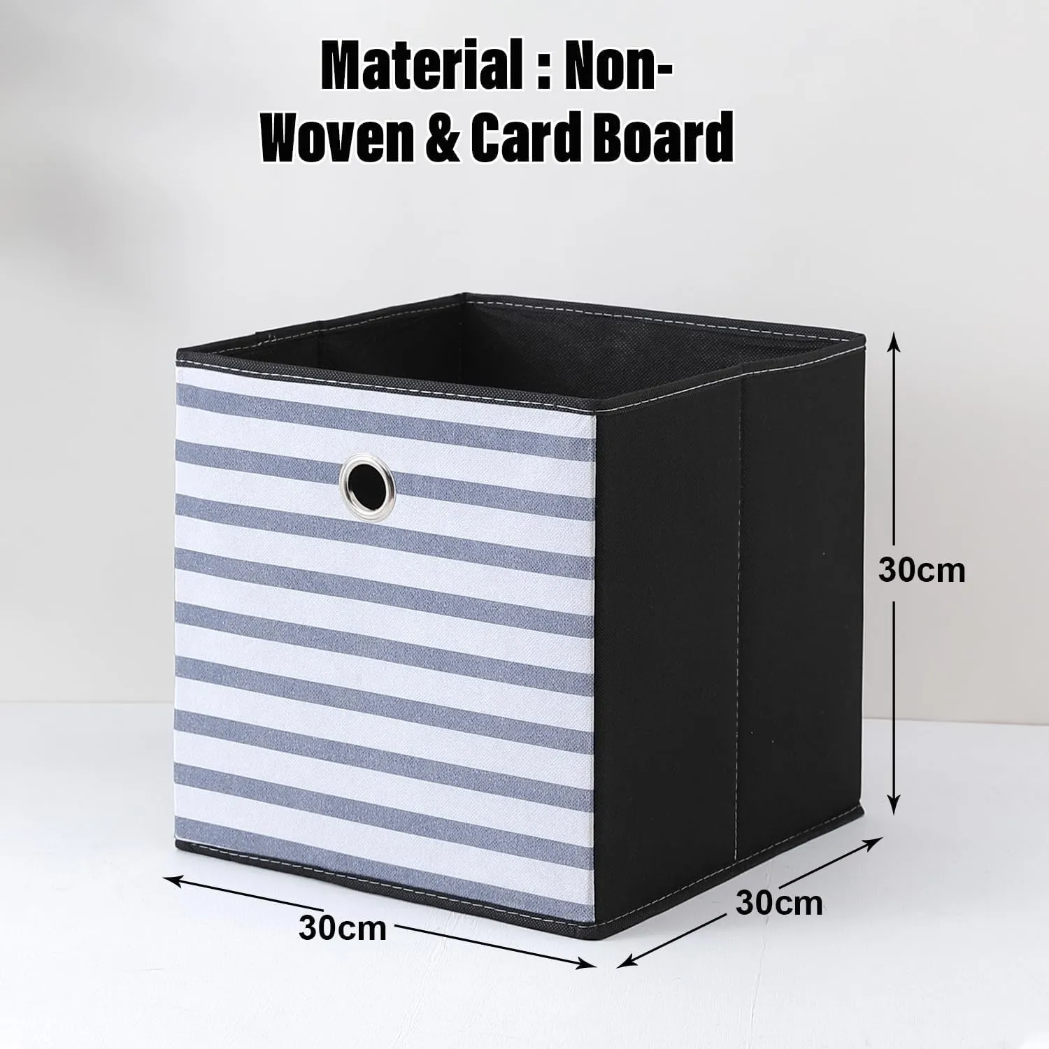 Kuber Industries Pack Of 6 Foldable Storage Basket|Square Toy Storage Bin|Front Grab Handle|Wardrobe, Closet Organizer (Navy Blue)