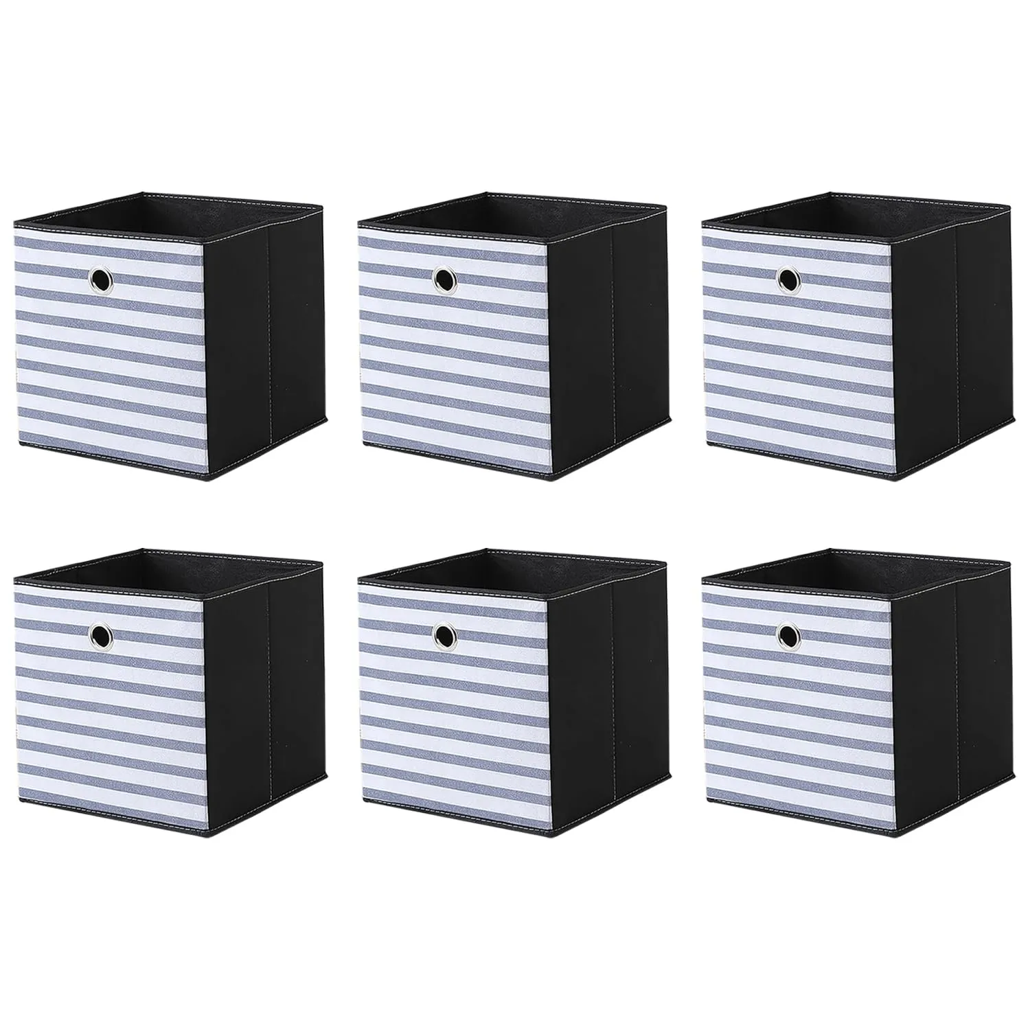 Kuber Industries Pack Of 6 Foldable Storage Basket|Square Toy Storage Bin|Front Grab Handle|Wardrobe, Closet Organizer (Navy Blue)