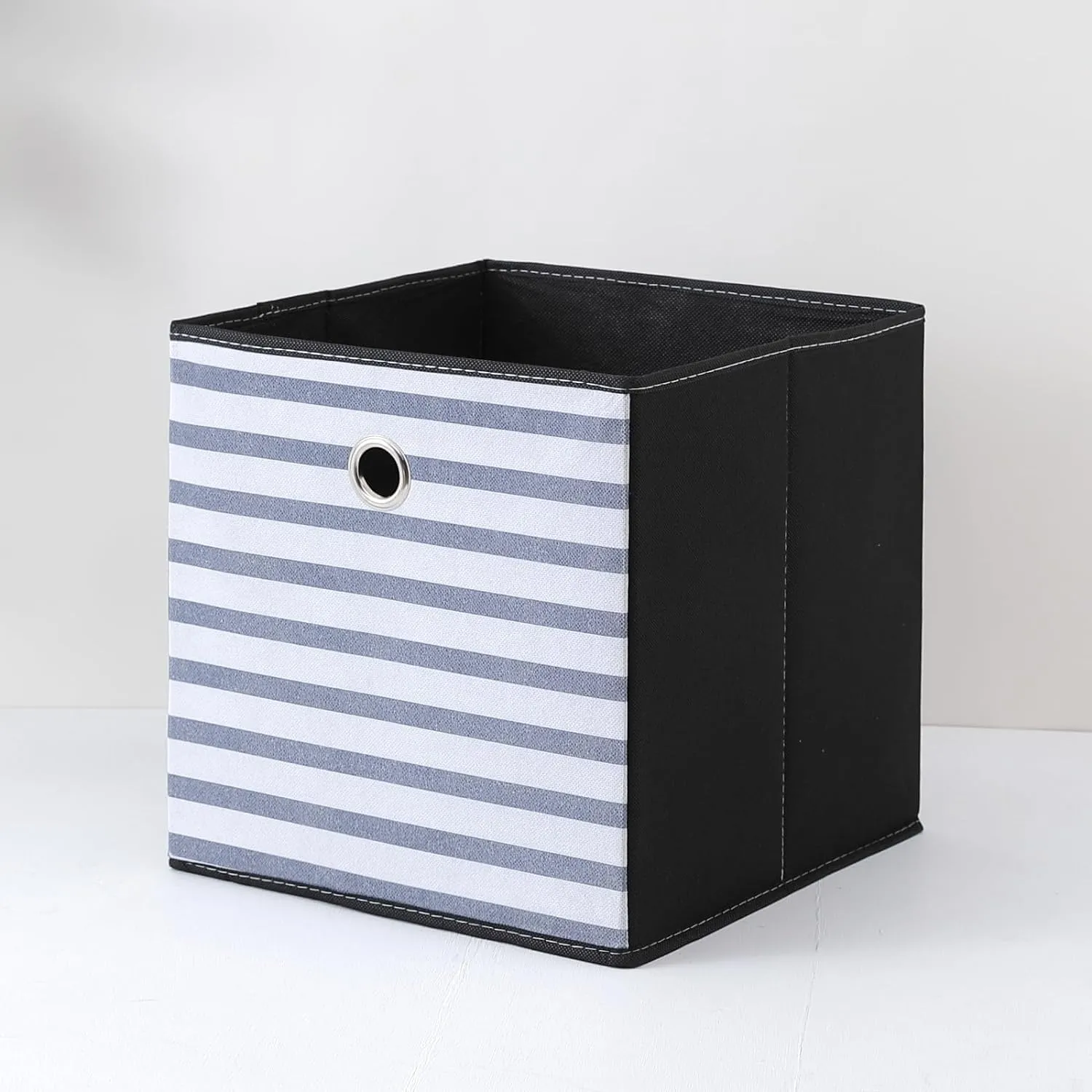 Kuber Industries Pack Of 6 Foldable Storage Basket|Square Toy Storage Bin|Front Grab Handle|Wardrobe, Closet Organizer (Navy Blue)