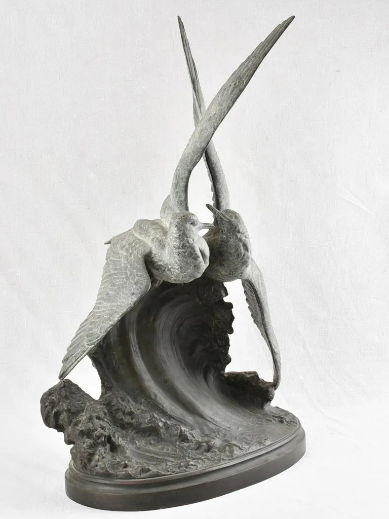 Large Art Deco sculpture of 2 seagulls signed H. Lechesne 30¼"