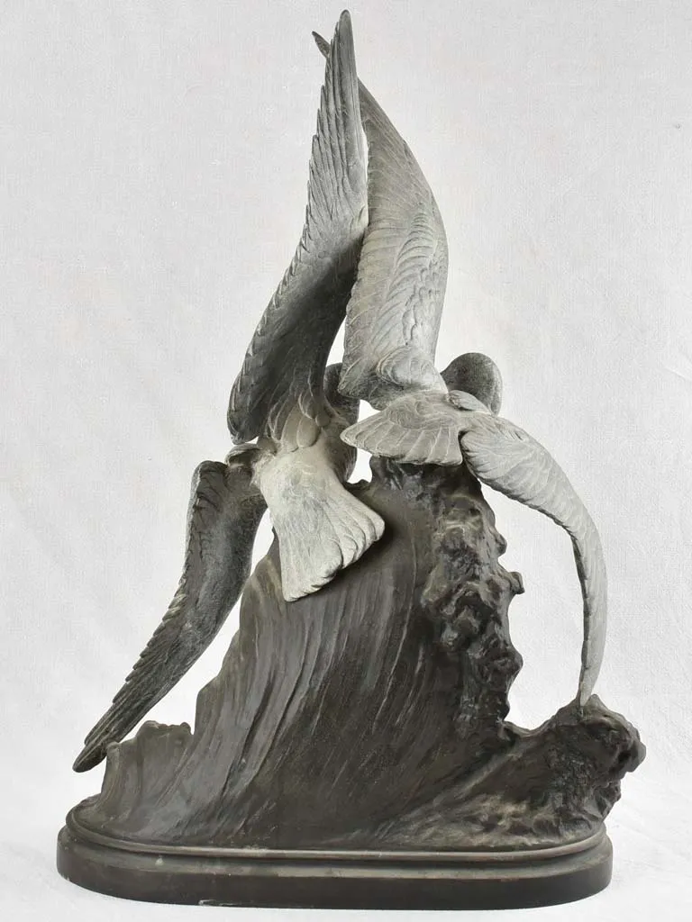 Large Art Deco sculpture of 2 seagulls signed H. Lechesne 30¼"