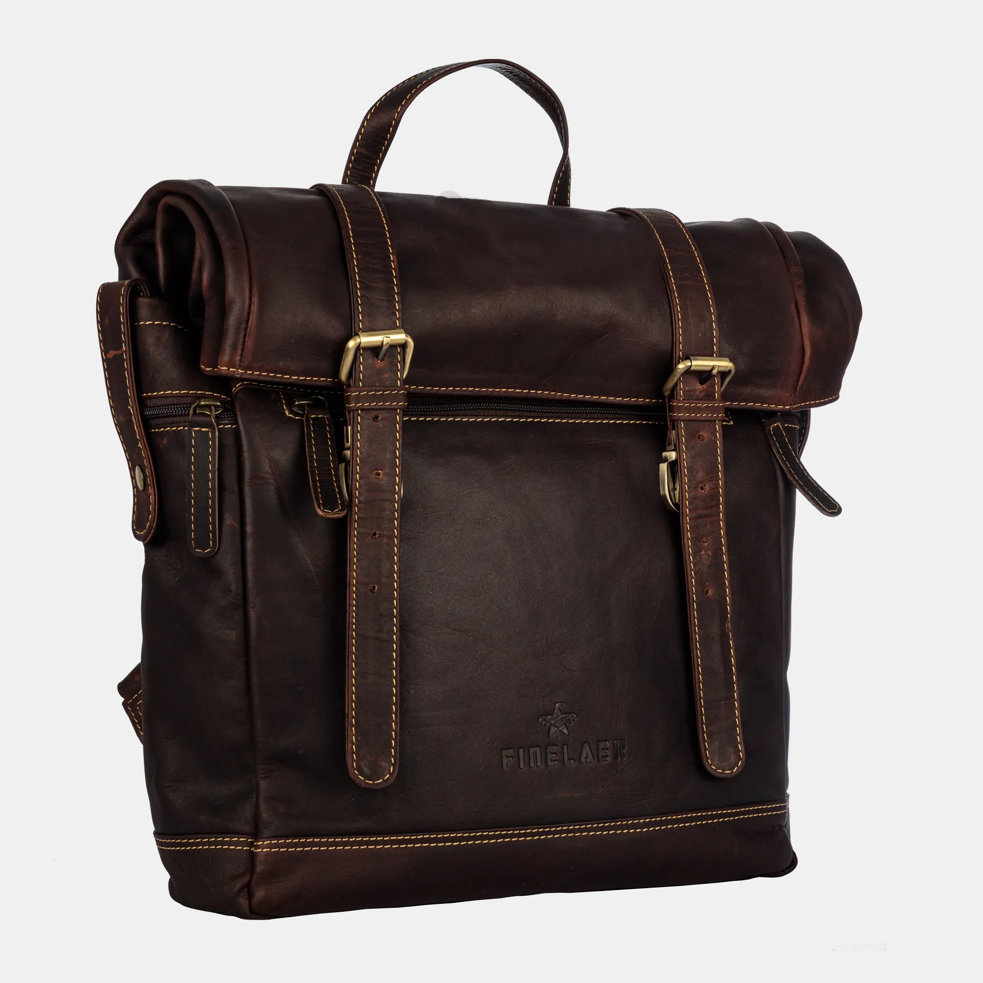 Leather hiking backpack Rolltop