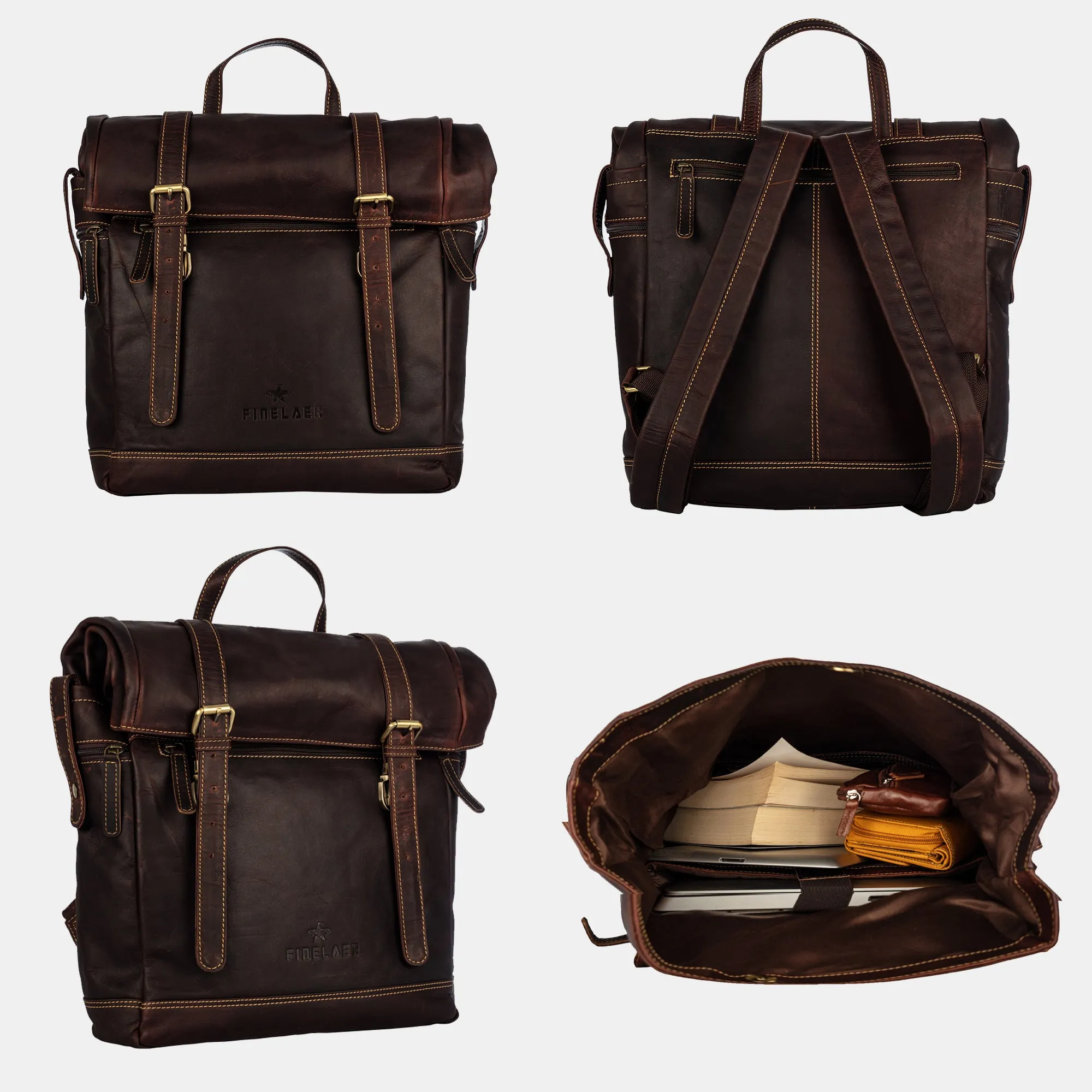 Leather hiking backpack Rolltop