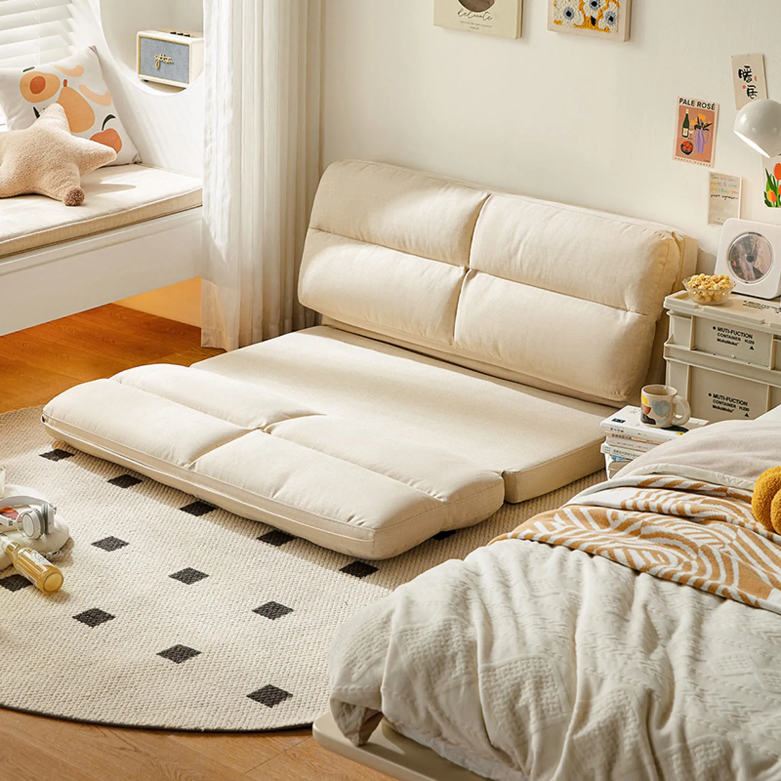 LEO White Cream Foldable Sofa Bed