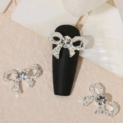 Luxury Diamond Nail Decoration - Silver Alloy Rhinestone Bow
