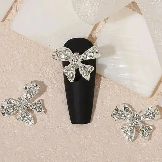 Luxury Diamond Nail Decoration - Silver Alloy Rhinestone Bow