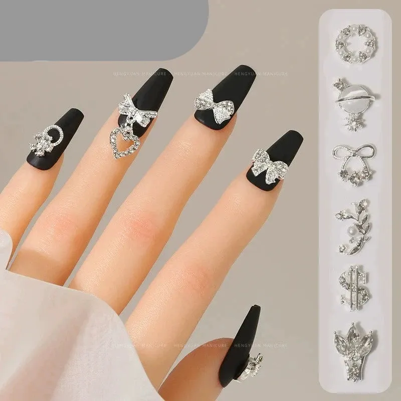 Luxury Diamond Nail Decoration - Silver Alloy Rhinestone Bow
