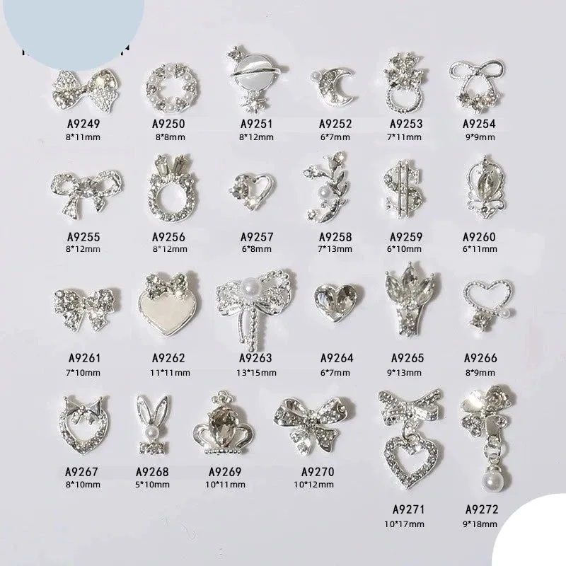 Luxury Diamond Nail Decoration - Silver Alloy Rhinestone Bow