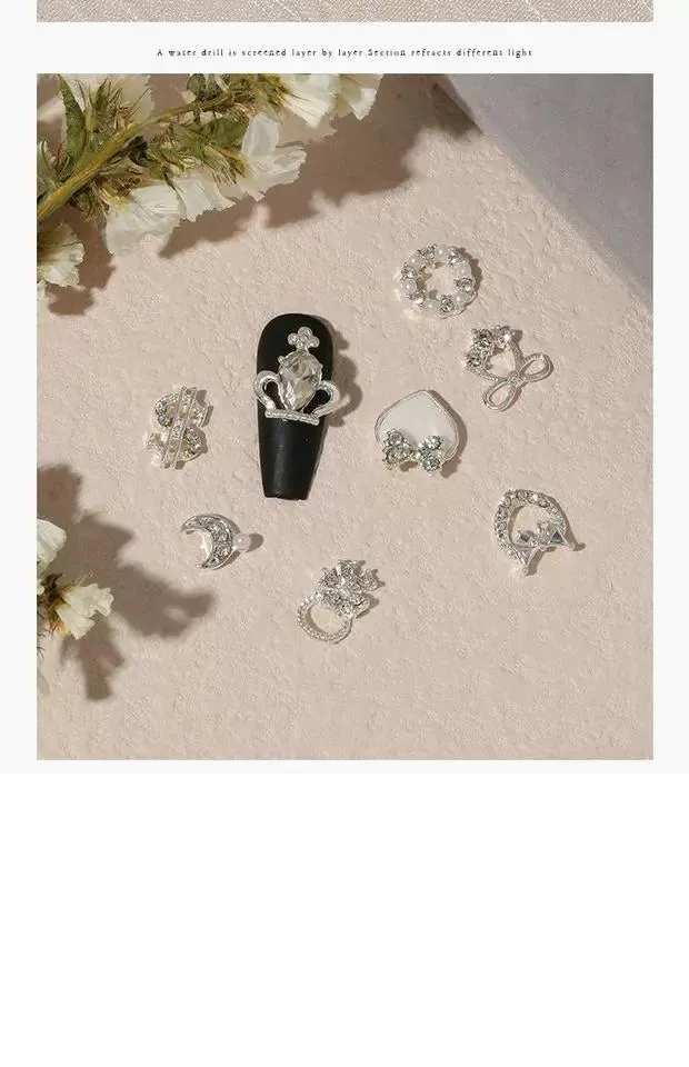 Luxury Diamond Nail Decoration - Silver Alloy Rhinestone Bow