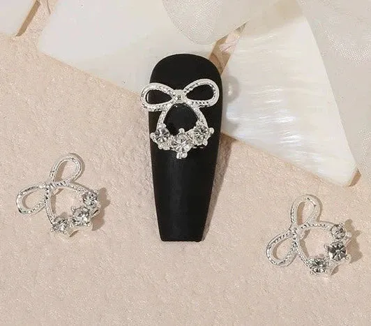 Luxury Diamond Nail Decoration - Silver Alloy Rhinestone Bow