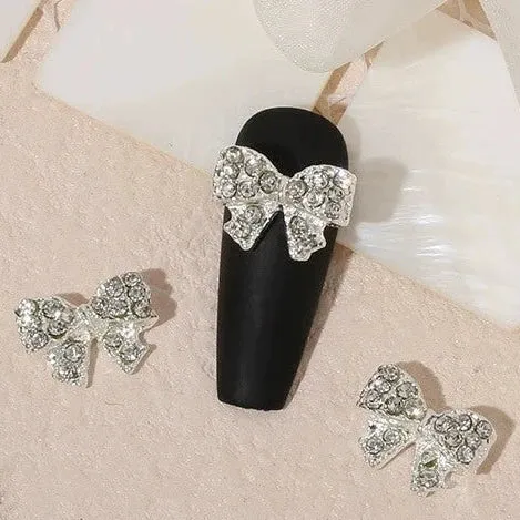 Luxury Diamond Nail Decoration - Silver Alloy Rhinestone Bow