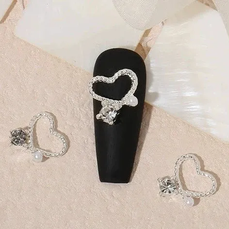 Luxury Diamond Nail Decoration - Silver Alloy Rhinestone Bow