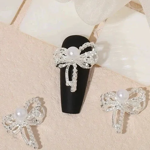 Luxury Diamond Nail Decoration - Silver Alloy Rhinestone Bow