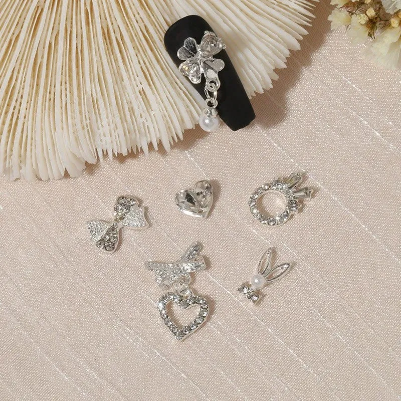 Luxury Diamond Nail Decoration - Silver Alloy Rhinestone Bow
