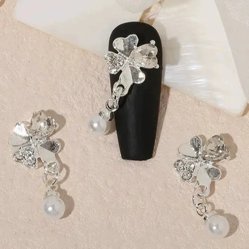 Luxury Diamond Nail Decoration - Silver Alloy Rhinestone Bow