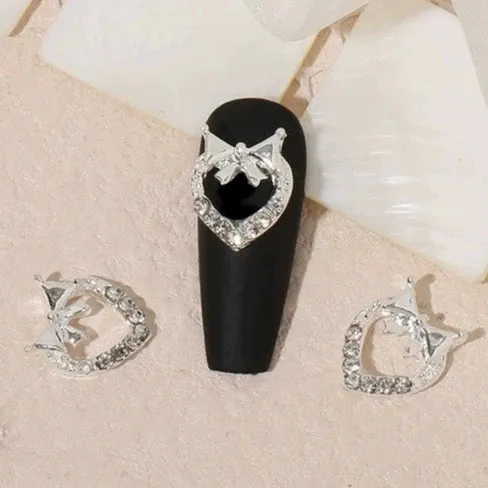 Luxury Diamond Nail Decoration - Silver Alloy Rhinestone Bow