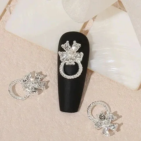 Luxury Diamond Nail Decoration - Silver Alloy Rhinestone Bow
