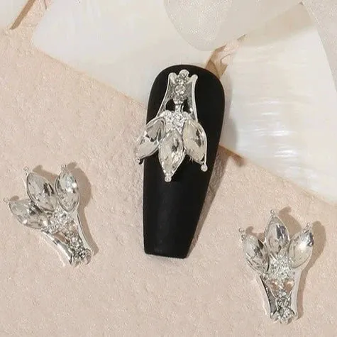 Luxury Diamond Nail Decoration - Silver Alloy Rhinestone Bow