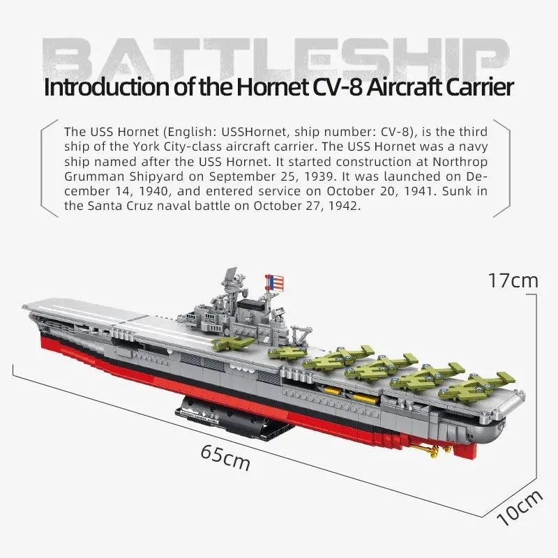 MOC Military USS Hornet Aircraft Carrier Warship Bricks Toys
