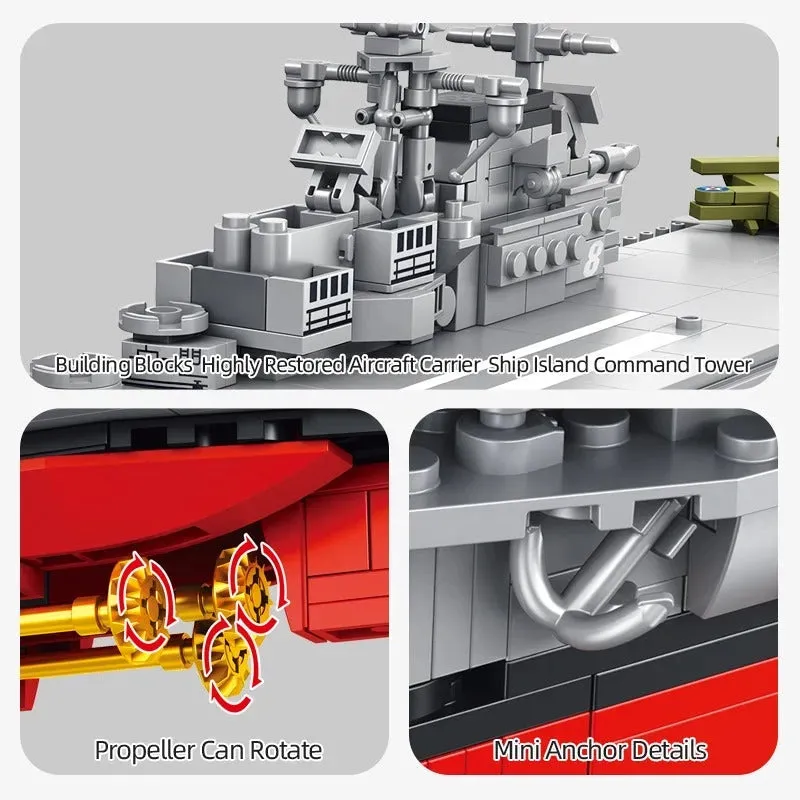 MOC Military USS Hornet Aircraft Carrier Warship Bricks Toys