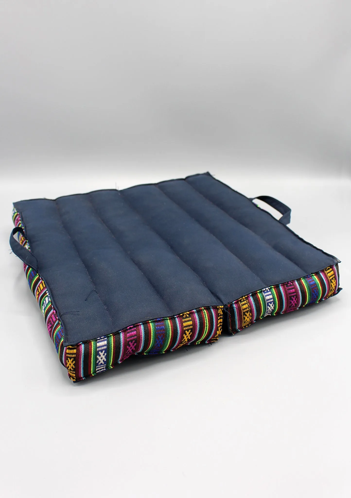 Multicolor Gheri Border Blue Large Foldable Mediation Cushion