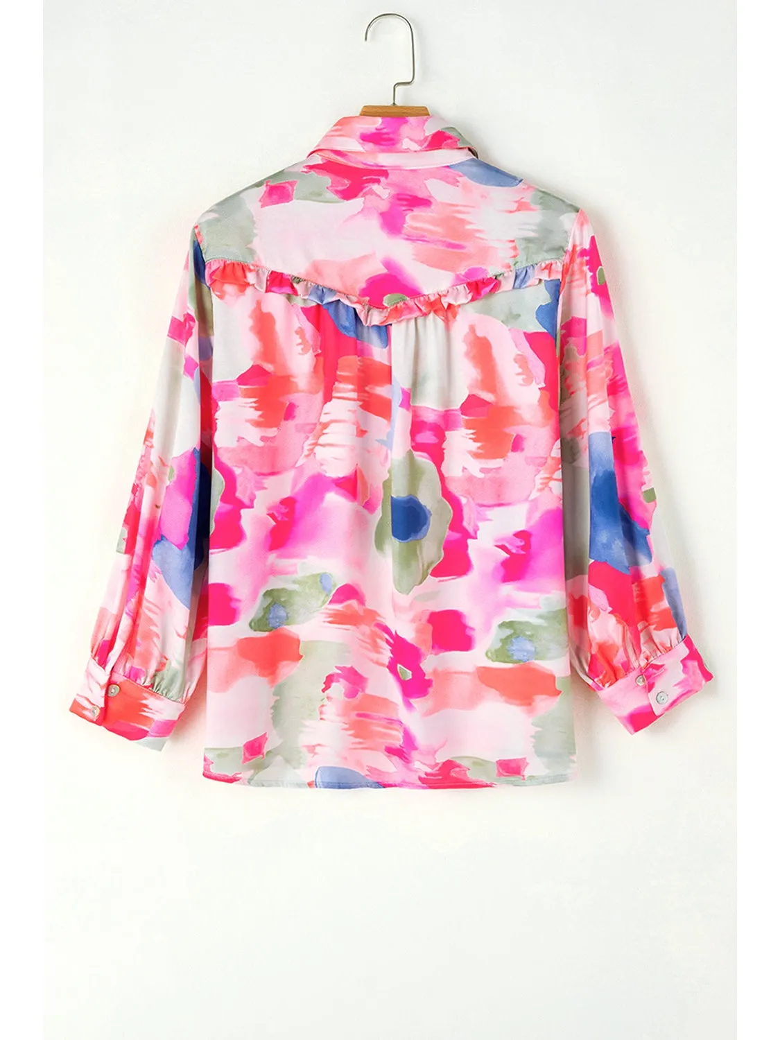 Multicolour Abstract Print Frill Detail Button Up Shirt