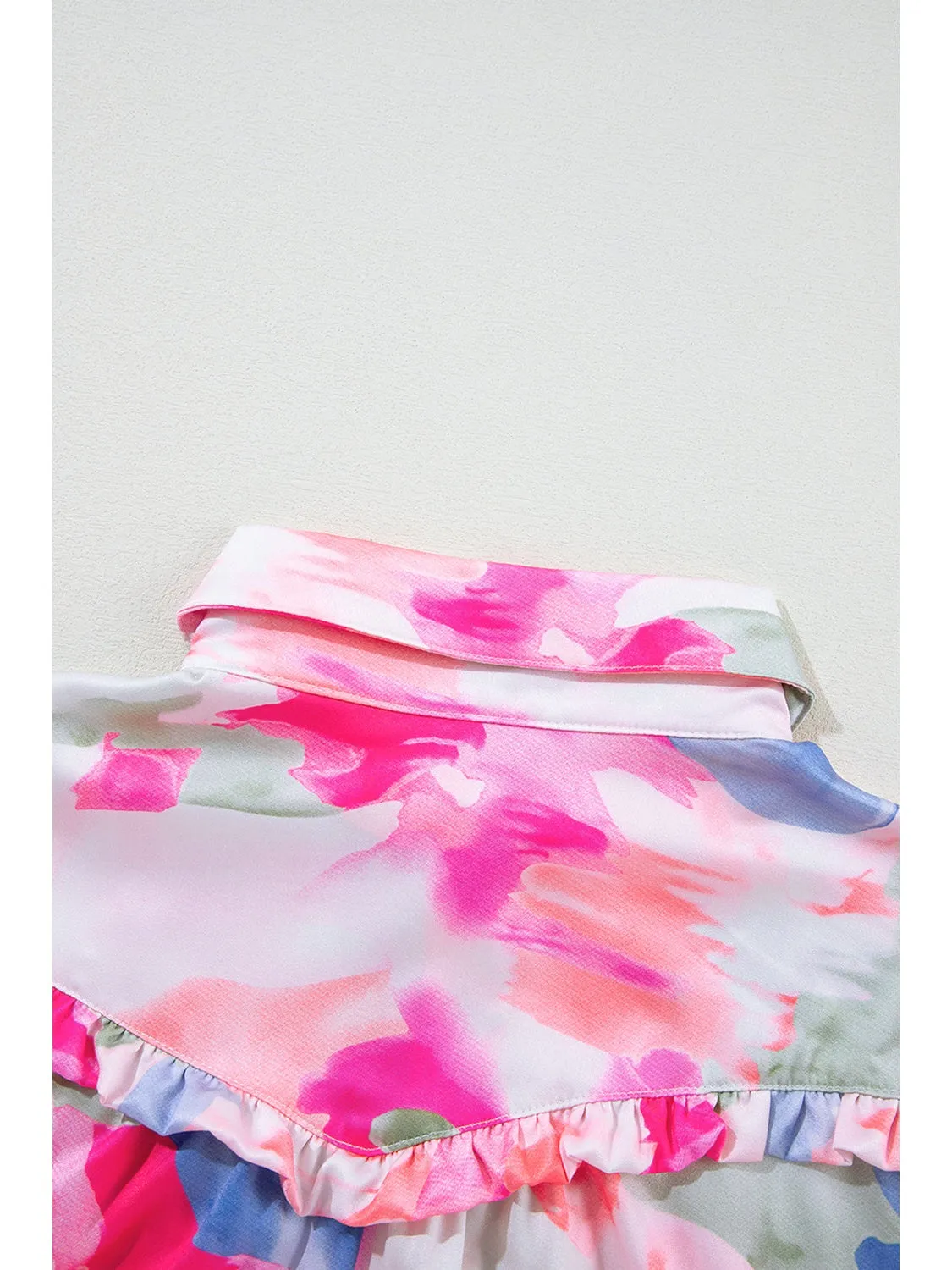 Multicolour Abstract Print Frill Detail Button Up Shirt