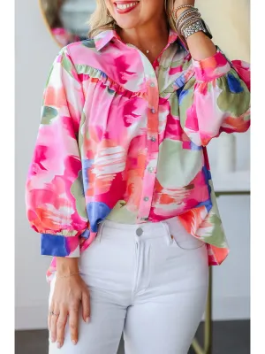 Multicolour Abstract Print Frill Detail Button Up Shirt