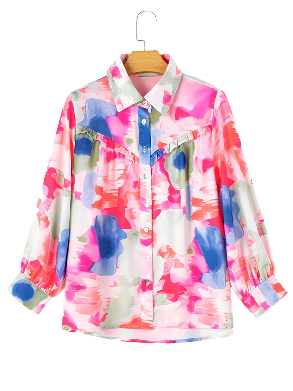 Multicolour Abstract Print Frill Detail Button Up Shirt