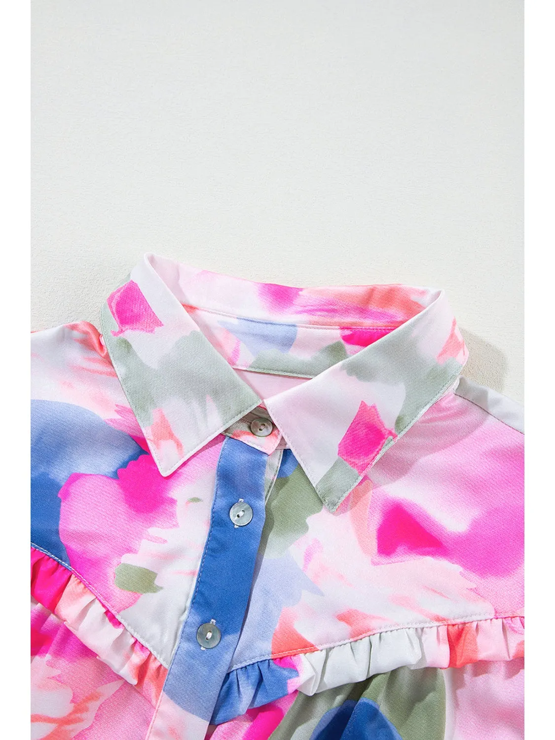 Multicolour Abstract Print Frill Detail Button Up Shirt