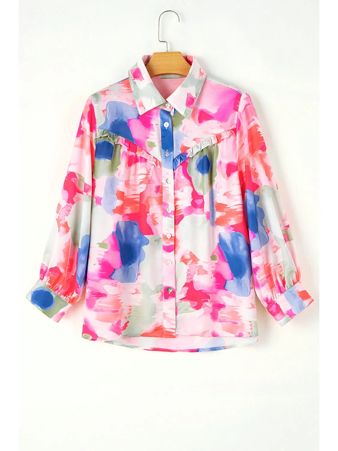 Multicolour Abstract Print Frill Detail Button Up Shirt