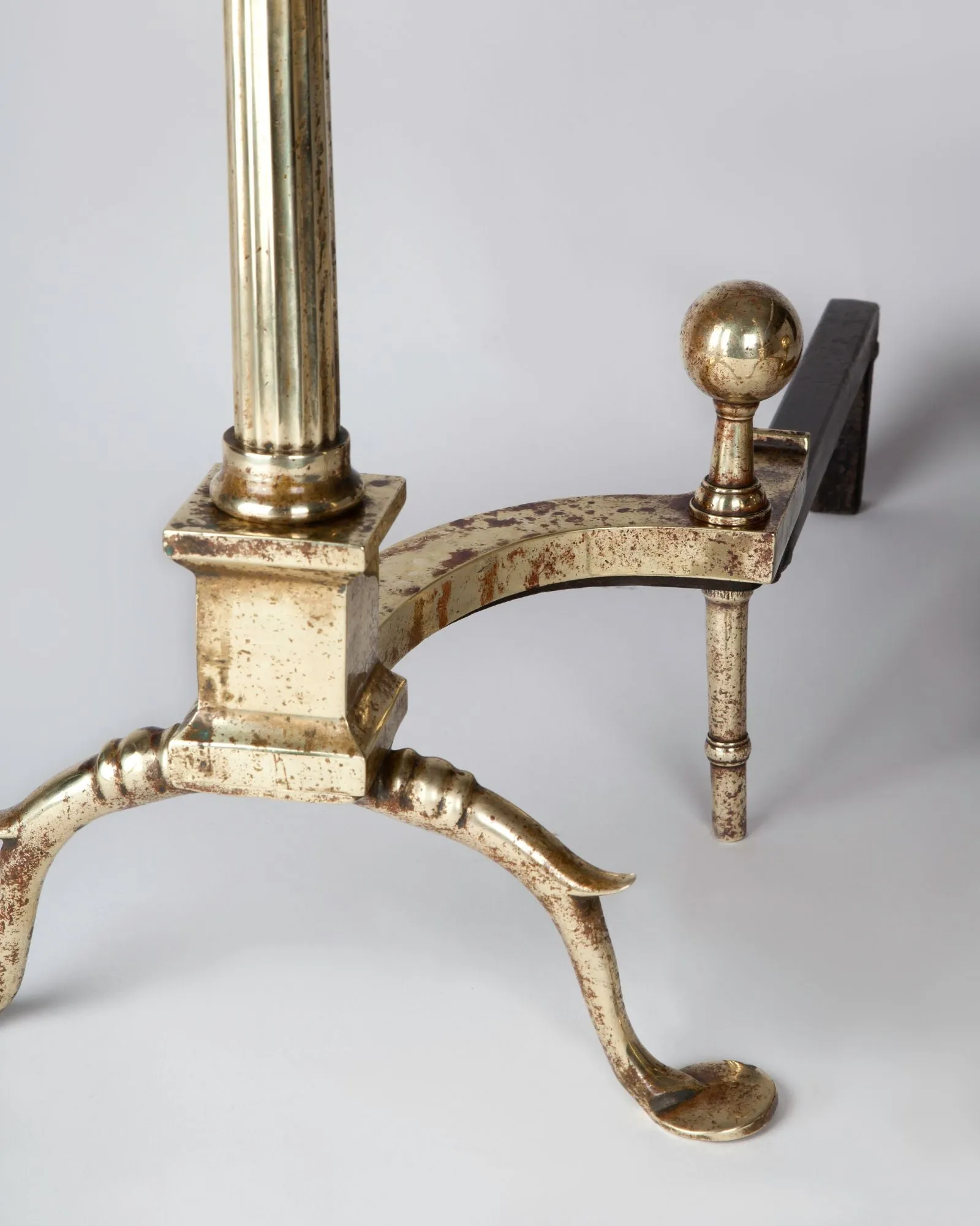 Neoclassical Andirons with Fluted Columns