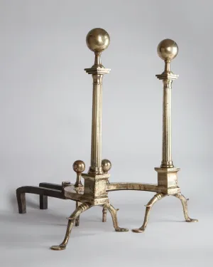 Neoclassical Andirons with Fluted Columns