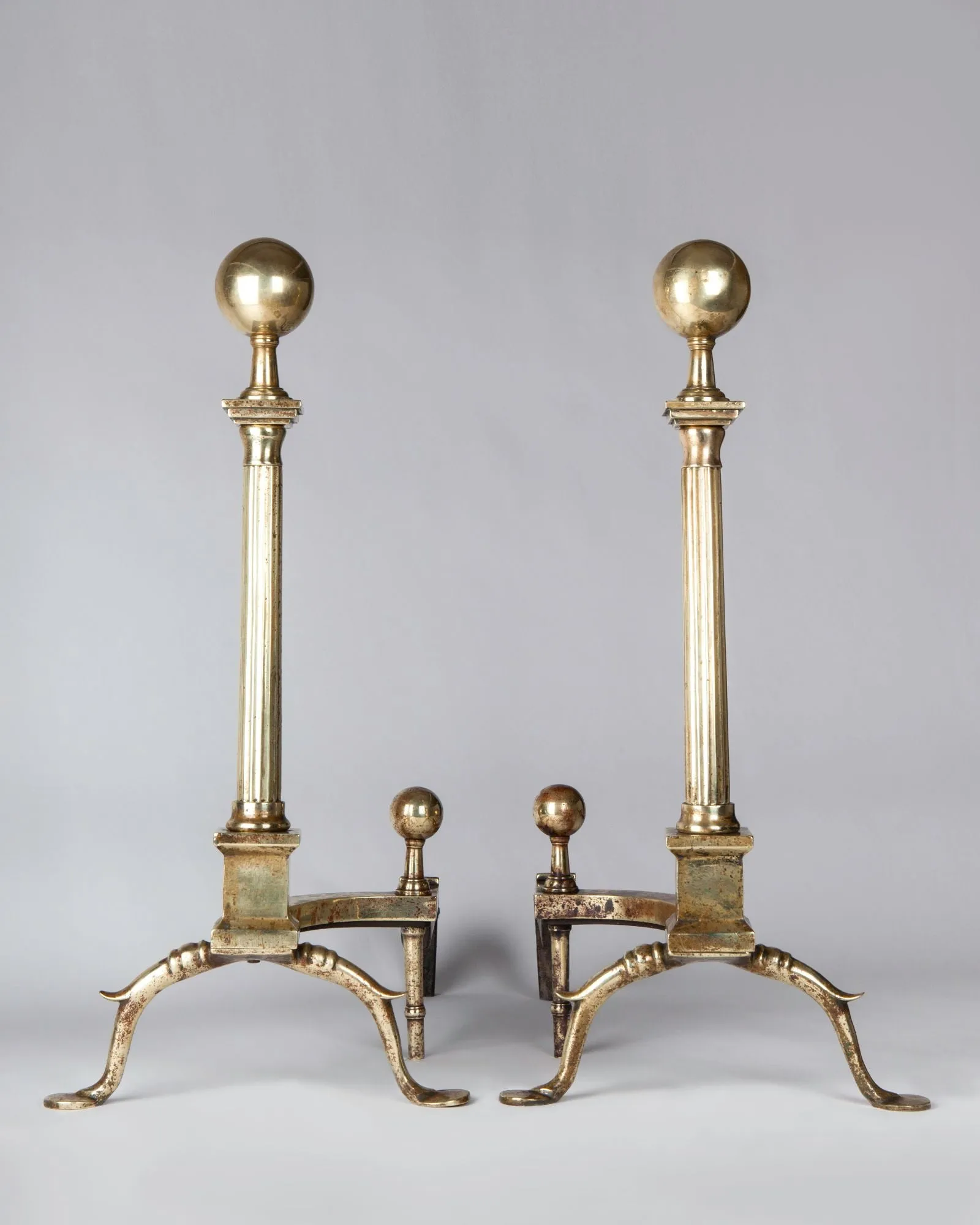 Neoclassical Andirons with Fluted Columns