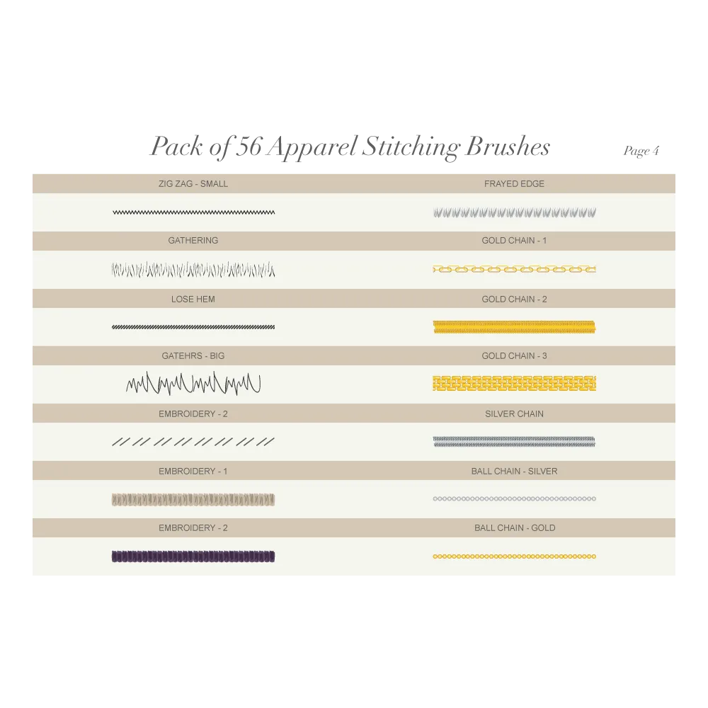 Pack of 56 Apparel Stitching Vector Brushes